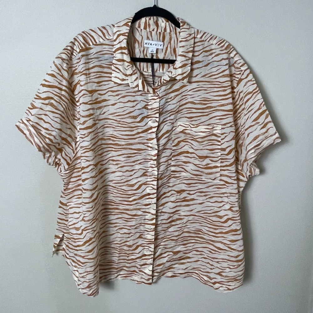 Zebra Animal Print Button Down Chic Glam Minimalist Artsy Plus Hip Blouse Top